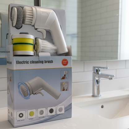 Electric Cleaning Brush With Multiple Attachments For Efficient Home Cleaning – 360° Rotating Scrubber With Sponge, Brush, And Steel Wool Heads