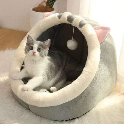 Cozy Cave Cat Bed – Soft Foldable Semi-Enclosed Pet Bed with Removable Washable Cushion